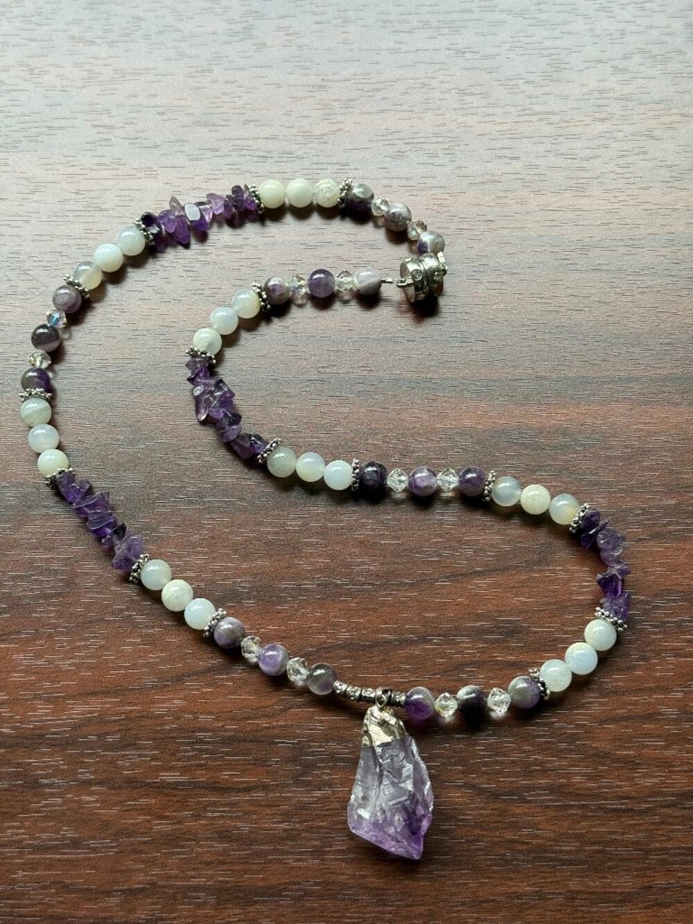Amethyst Pendant Necklace with Moonstone and Crystal Reclaimed